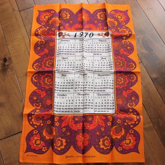 Vintage Linen 1970 Calendar Kitchen Tea Towel NWOT